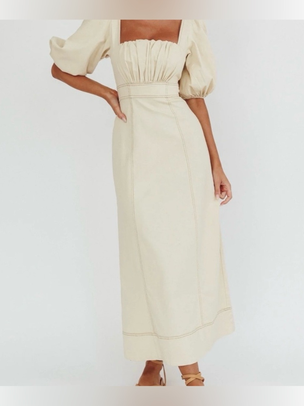Selfie Leslie Puff Sleeve Midi Dress in Cream Size XL Like New
